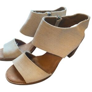TOMS cream majorca woven fabric ankle wrap heeled sandals sz 10W zip ankle twill